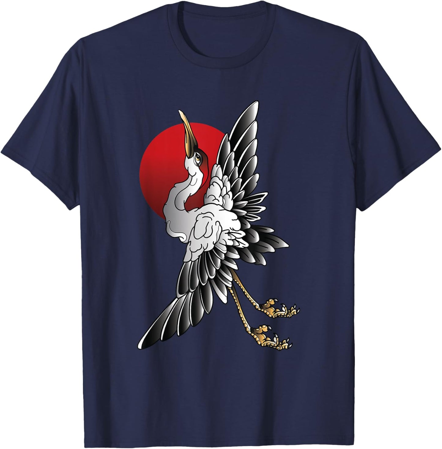 white Sandhill Crane Bird Japanese style art T-Shirt - T-Shirt | Navy