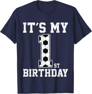 Kids 1st Birthday Soccer Player One 1 Years Old Birthday Boy T-Shirt - T-Shirt | Navy
