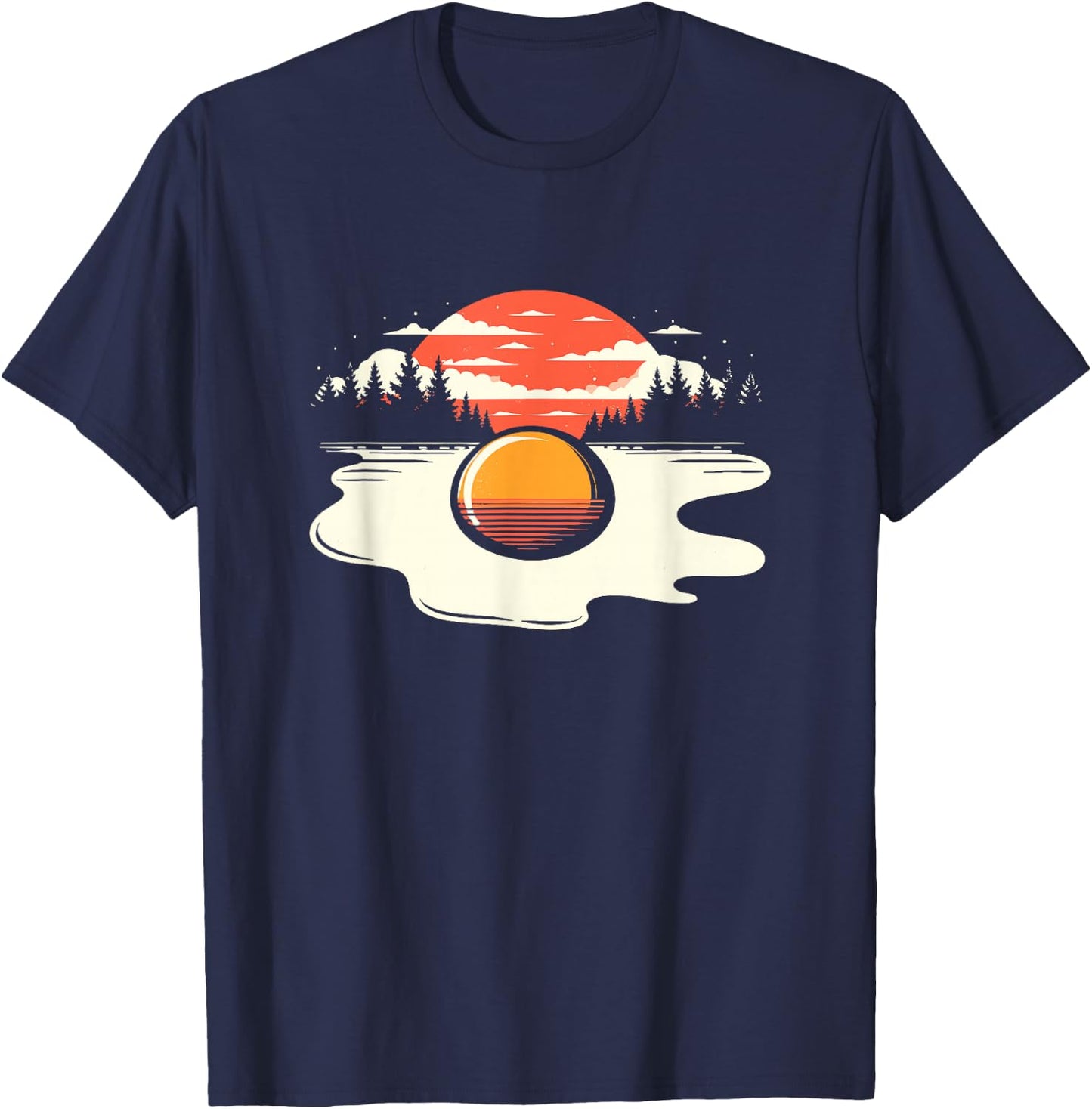 Sunny Side Up Egg Sunset - Retro Nature Lake Sundown Lover T-Shirt - T-Shirt | Navy