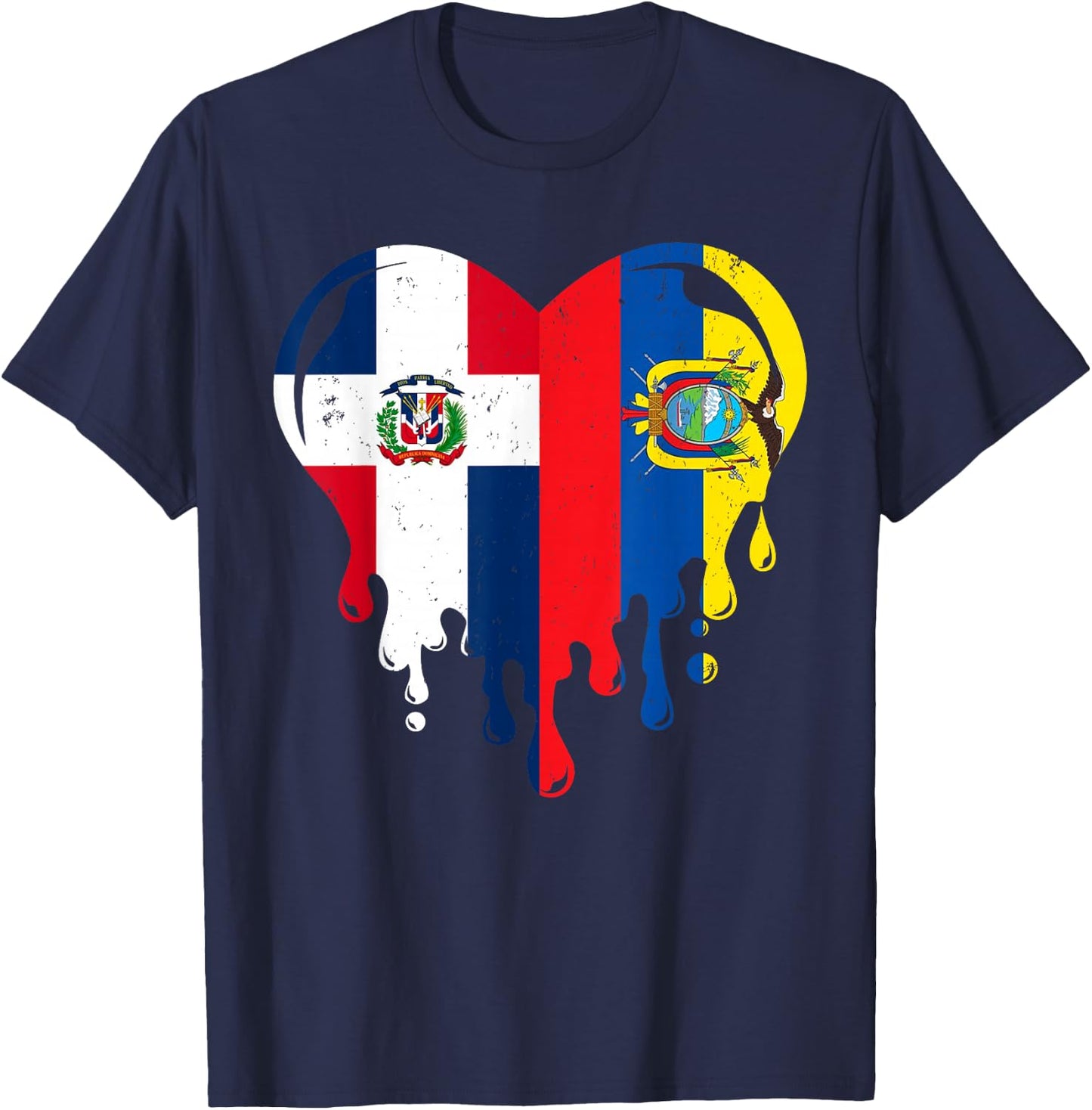 Dominican Republic Ecuador Flag Heart Dominican Ecuadorian T-Shirt - T-Shirt | Navy