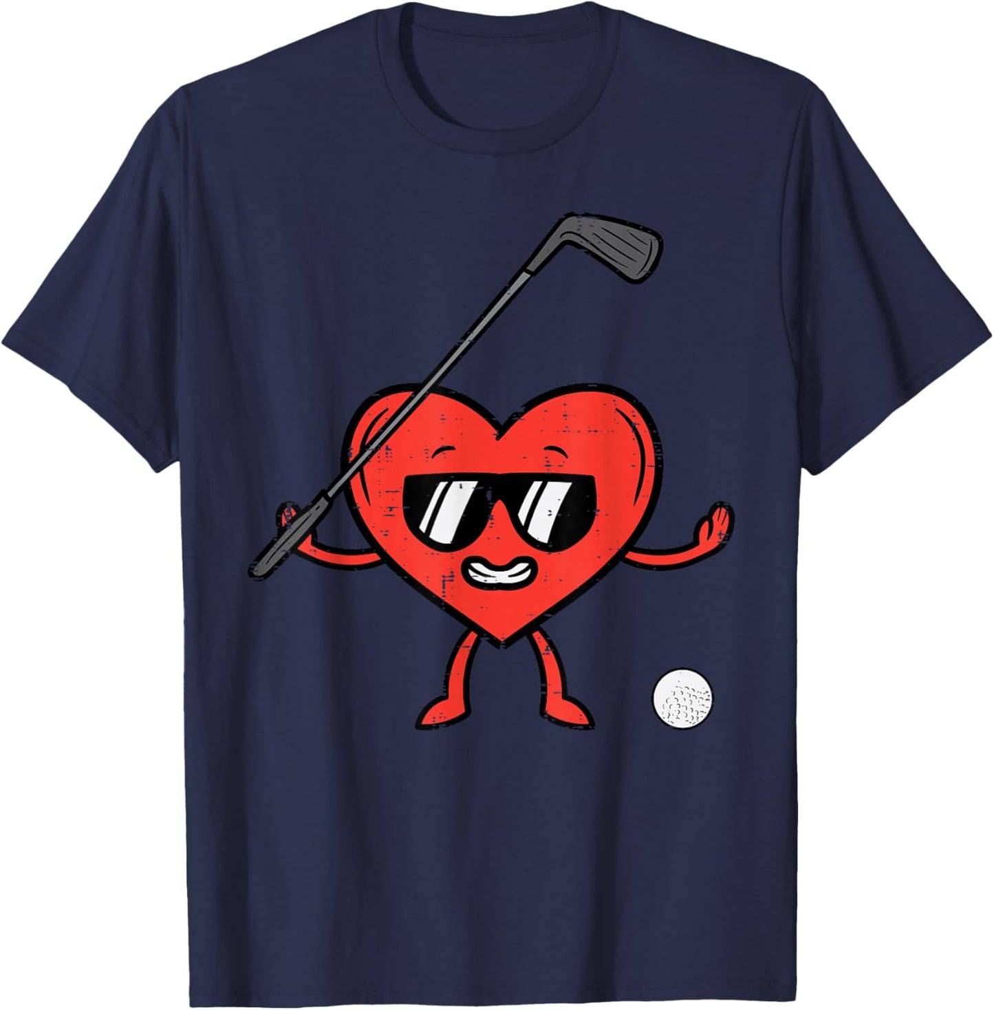 Valentines Day Heart Golf Funny Golfing Golfer Dad Men Boys T-Shirt - T-Shirt | Navy