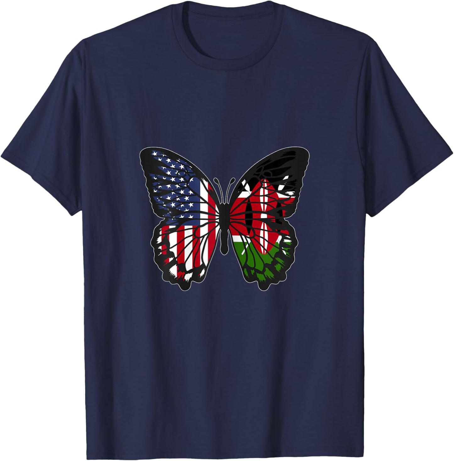 Kenyan Roots USA and Kenya Mix Butterfly Kenya Heritage T-Shirt - T-Shirt | Navy