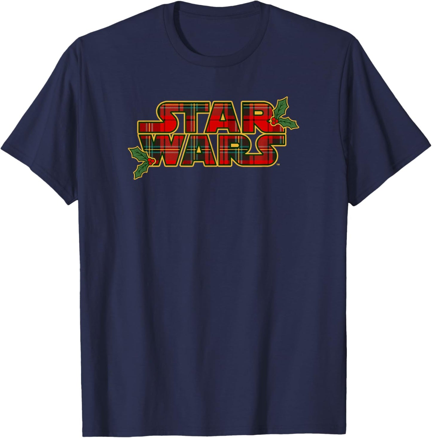 Star Wars Christmas Mistletoe Tartan Pattern Logo T-Shirt - T-Shirt | Navy