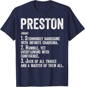 First Name Shirt Preston Definition Personalized Name Funny T-Shirt - T-Shirt | Navy