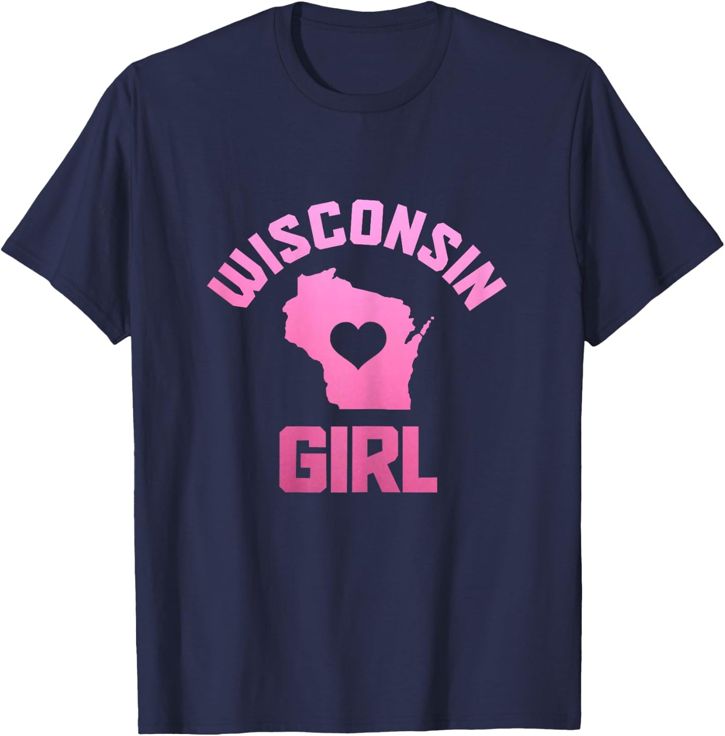 Wisconsin Girl State Map Heart Pride Vintage T-Shirt - T-Shirt | Navy