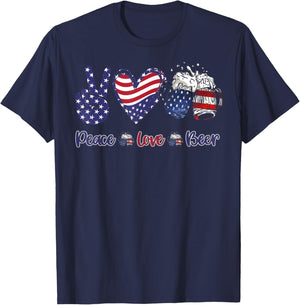 mb35 Peace Love Beer Lover American Flag 4th Of July T-Shirt - T-Shirt | Navy