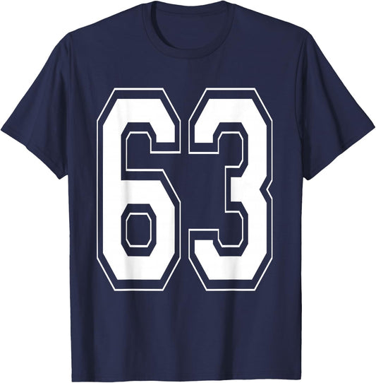 Number 63 Varsity Style Bold Sports Birthday Jersey T-Shirt - T-Shirt | Navy