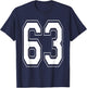 Number 63 Varsity Style Bold Sports Birthday Jersey T-Shirt - T-Shirt | Navy
