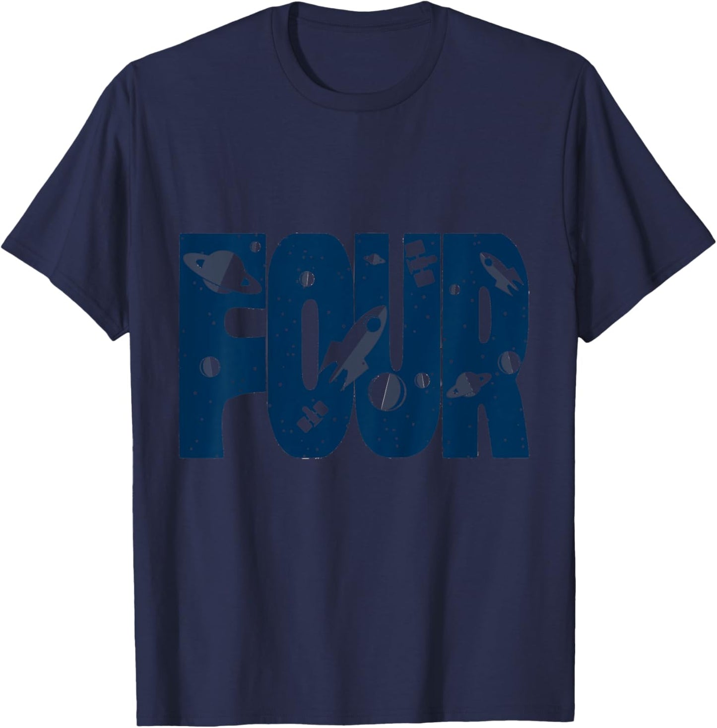 4 Year Old 4th Space Rocket Spaceship Birthday Girls Boys T-Shirt - T-Shirt | Navy