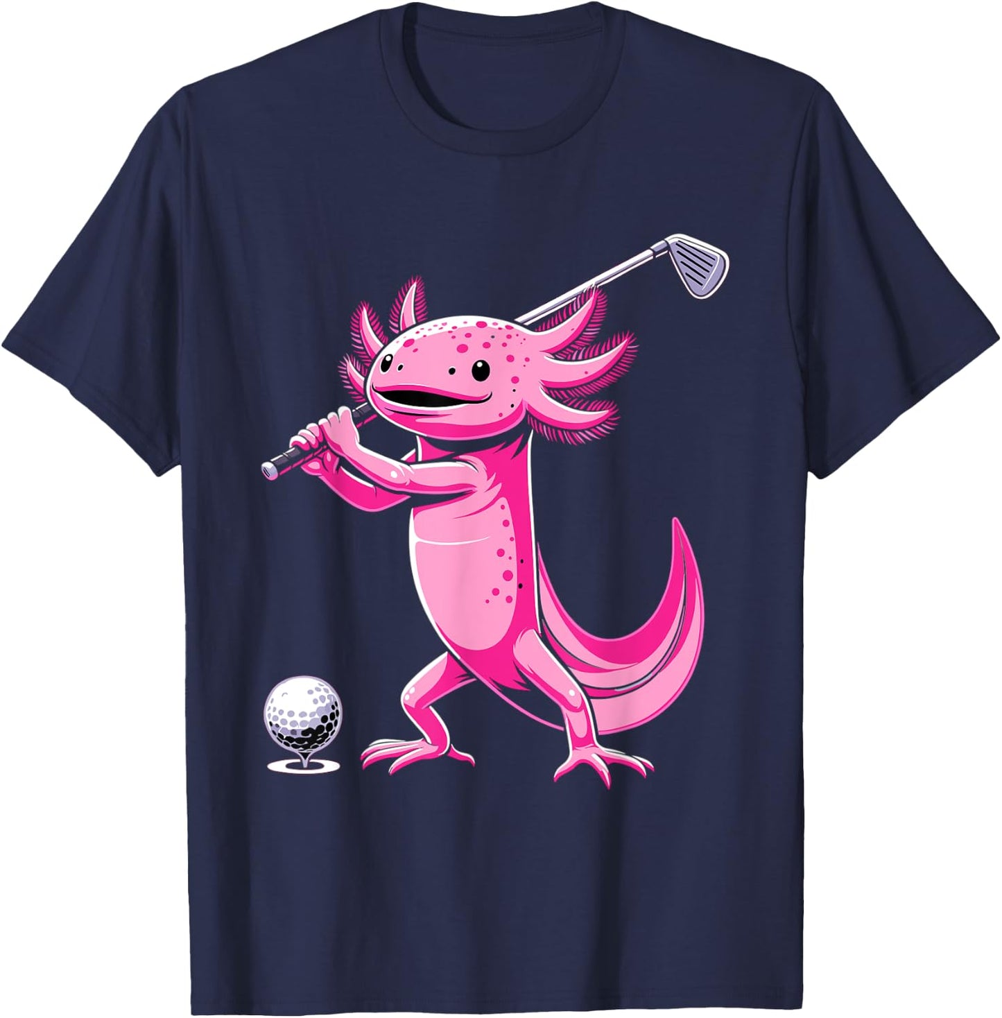 Axolotl Playing Golf Funny Golfing Lover Golfer T-Shirt - T-Shirt | Navy
