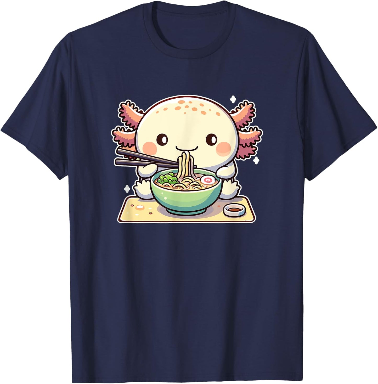 Cute Axolotl Eats Ramen Noodles Axolotls Ramen T-Shirt - T-Shirt | Navy