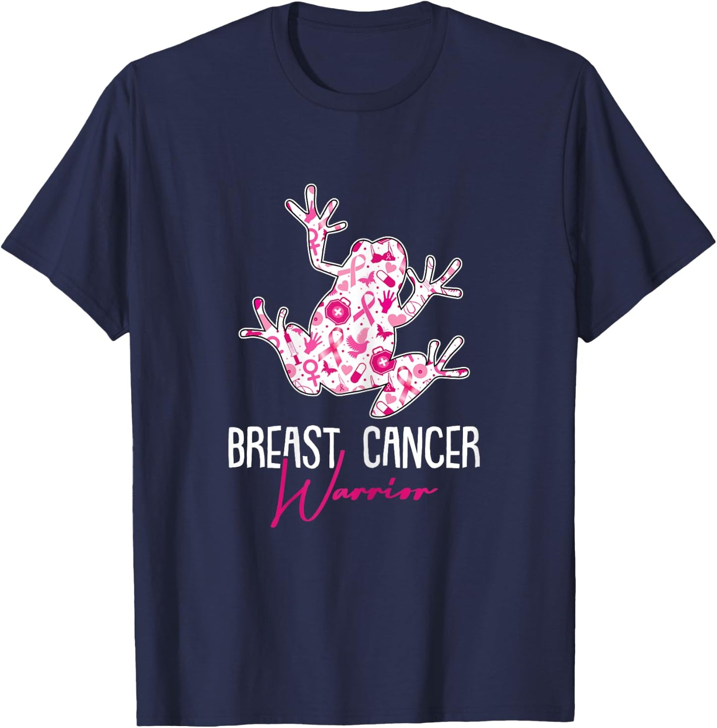 Breast Cancer Warrior Awareness Ribbon Frog Lover Survivor T-Shirt - T-Shirt | Navy