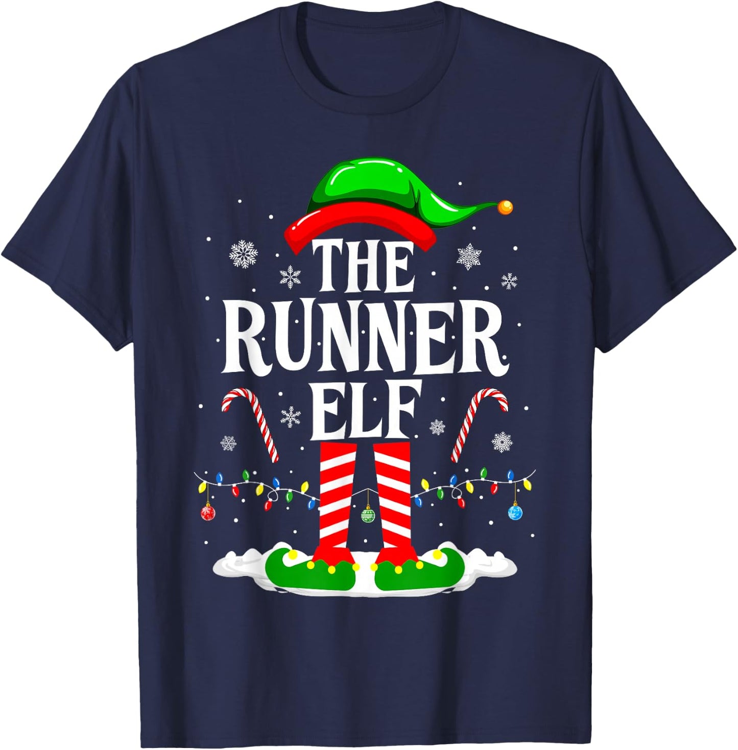 The Runner Elf Xmas Funny Runners Christmas Running T-Shirt - T-Shirt | Navy