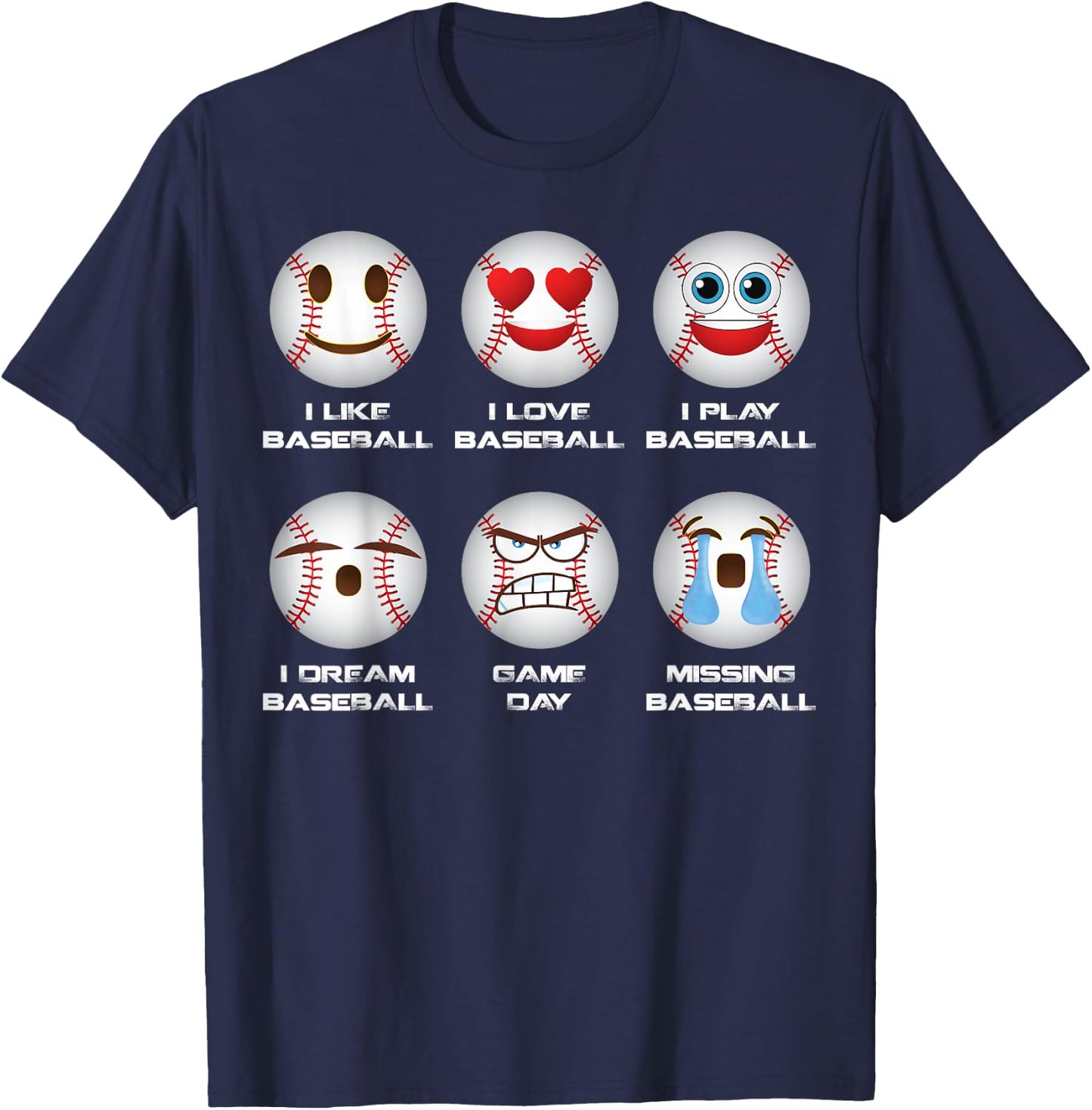 Baseball Emoji I Love Baseball Emoticon Social Baseball Fun T-Shirt - T-Shirt | Navy