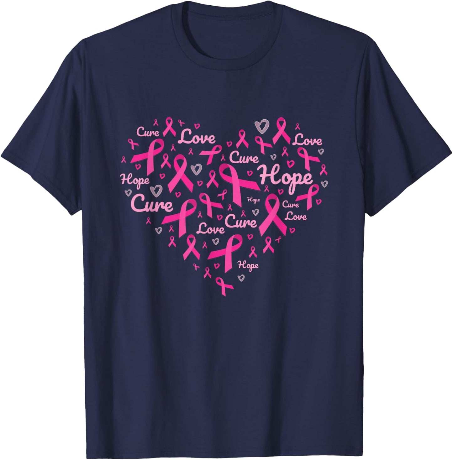 Breast Cancer Awareness Heart Pink Ribbon Support Squad T-Shirt - T-Shirt | Navy