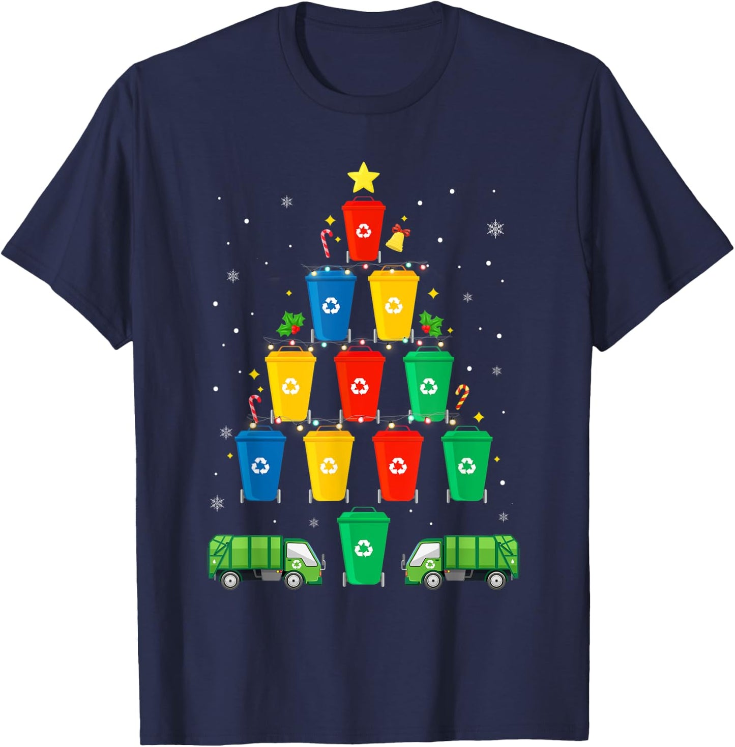 Garbage Truck Christmas Tree Merry Xmas Trash Truck Boy T-Shirt - T-Shirt | Navy