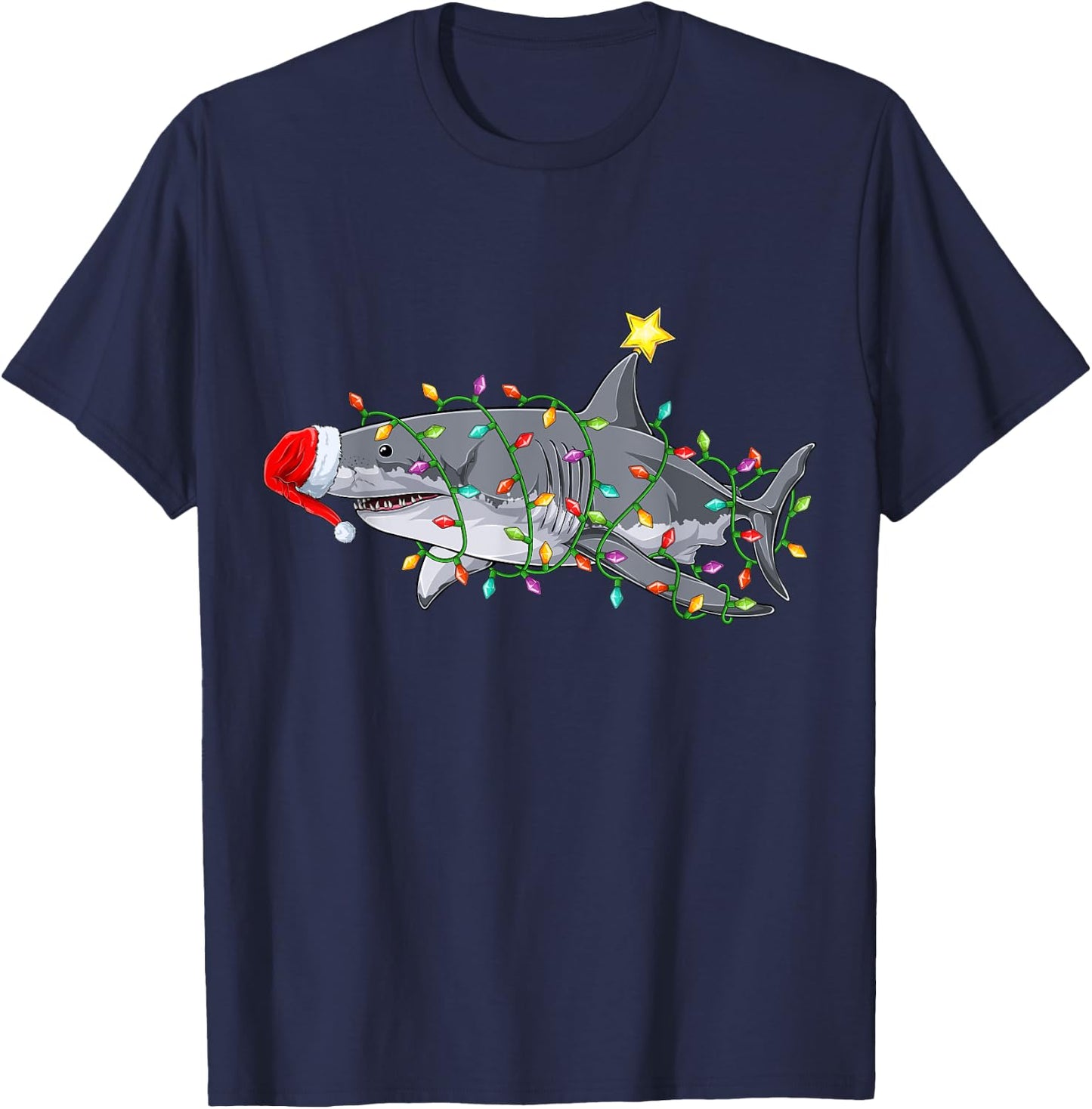 Funny Santa Sharkmas Xmas Costume Shark Christmas Tree T-Shirt - T-Shirt | Navy
