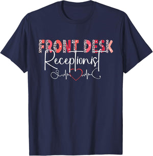 Hospital Receptionist Office Valentine Nursing Women's Valentine's Day Office Black Small Regular Fit Short Sleeve Cotton Blend T-Shirt - T-Shirt | Navy