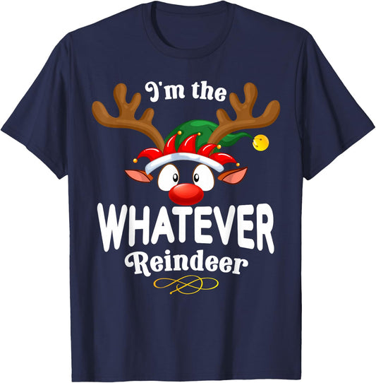 Christmas PJS Whatever XMas Reindeer Matching T-Shirt - T-Shirt | Navy