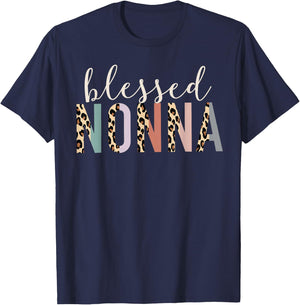 Blessed Nonna Cute Leopard Print T-Shirt - T-Shirt | Navy