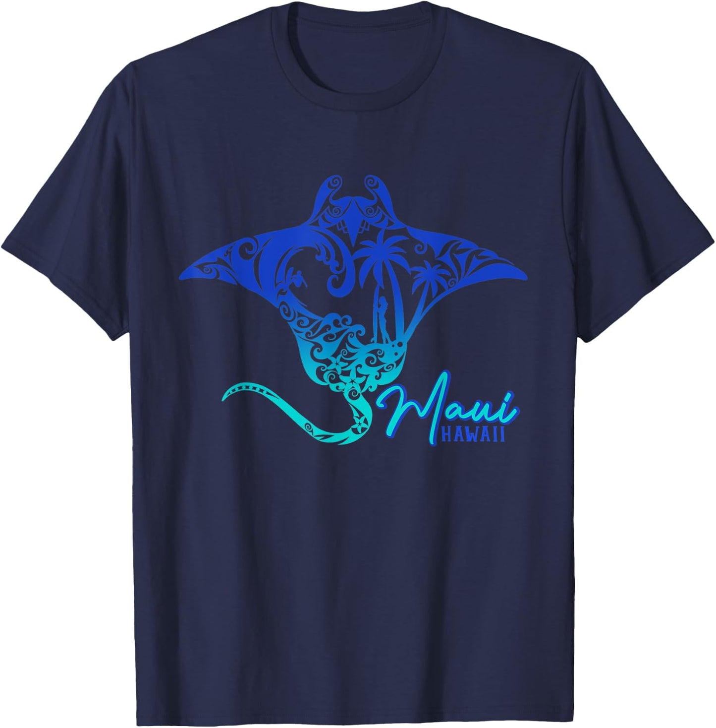 Maui Hawaii Sea Stingray Hawaiian Matching Family Vacation T-Shirt - T-Shirt | Navy