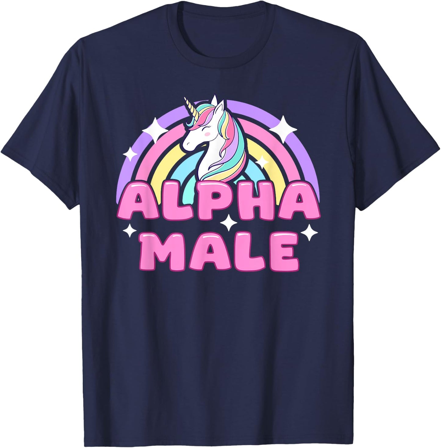 Alpha Male Unicorn Funny Sarcastic Ironic Pink Y2K Meme T-Shirt - T-Shirt | Navy
