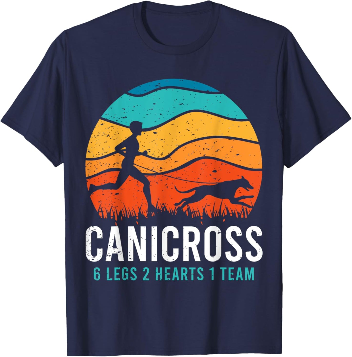 Canicross 6 Legs 2 Hearts 1 Team Funny Dog Running Lover Pun Men Women Girls Kids T-Shirt - T-Shirt | Navy
