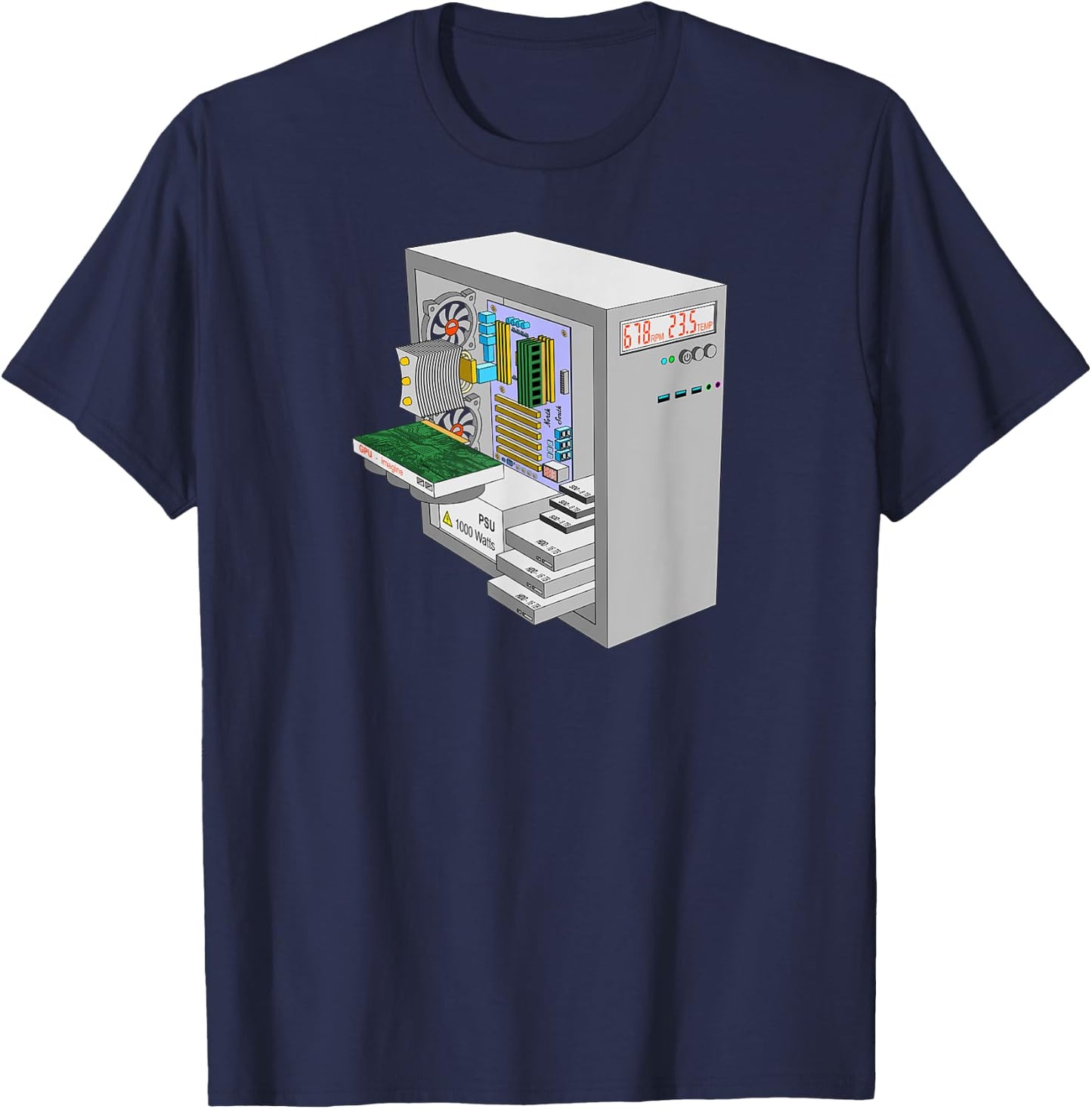 PC Computer Build Case with CPU, Cooler, GPU, RAM, SSD etc. T-Shirt - T-Shirt | Navy