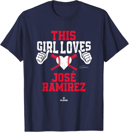 This Girl Loves Jose Ramirez Jose Ramirez Cleveland MLBPA T-Shirt - T-Shirt | Navy