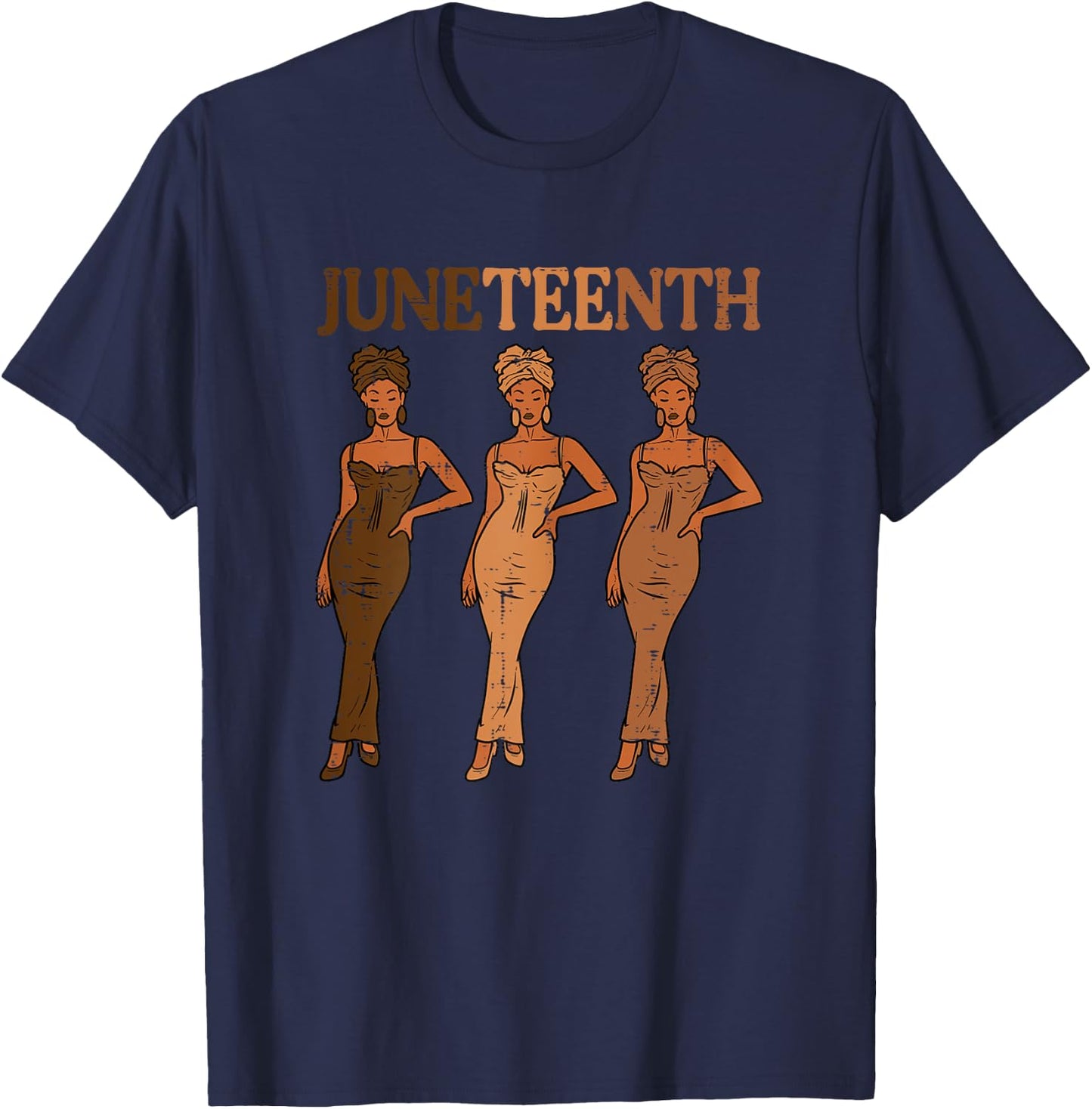 Juneteenth Black Woman Dress 1865 Melanin Women Girls Kids T-Shirt - T-Shirt | Navy