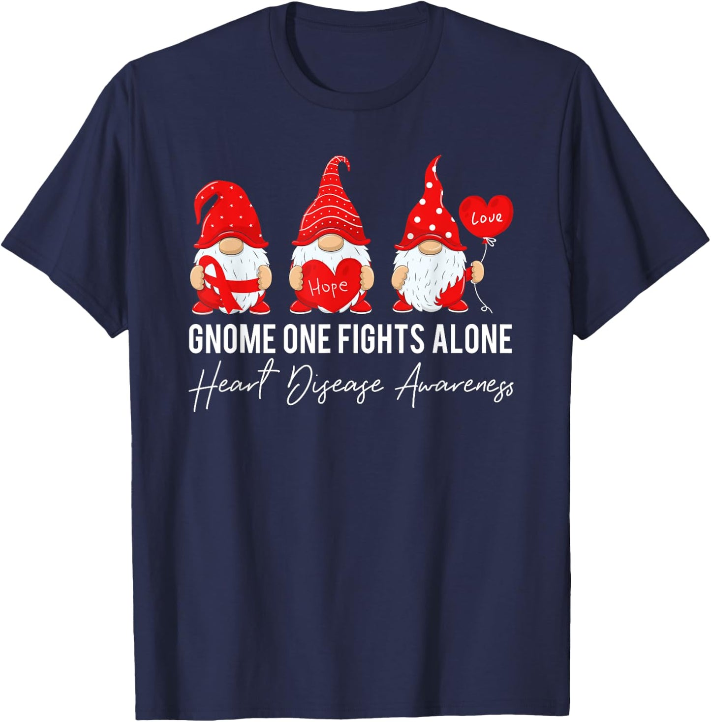 Gnome Fights Heart Disease Awareness Month Red Ribbon T-Shirt - T-Shirt | Navy