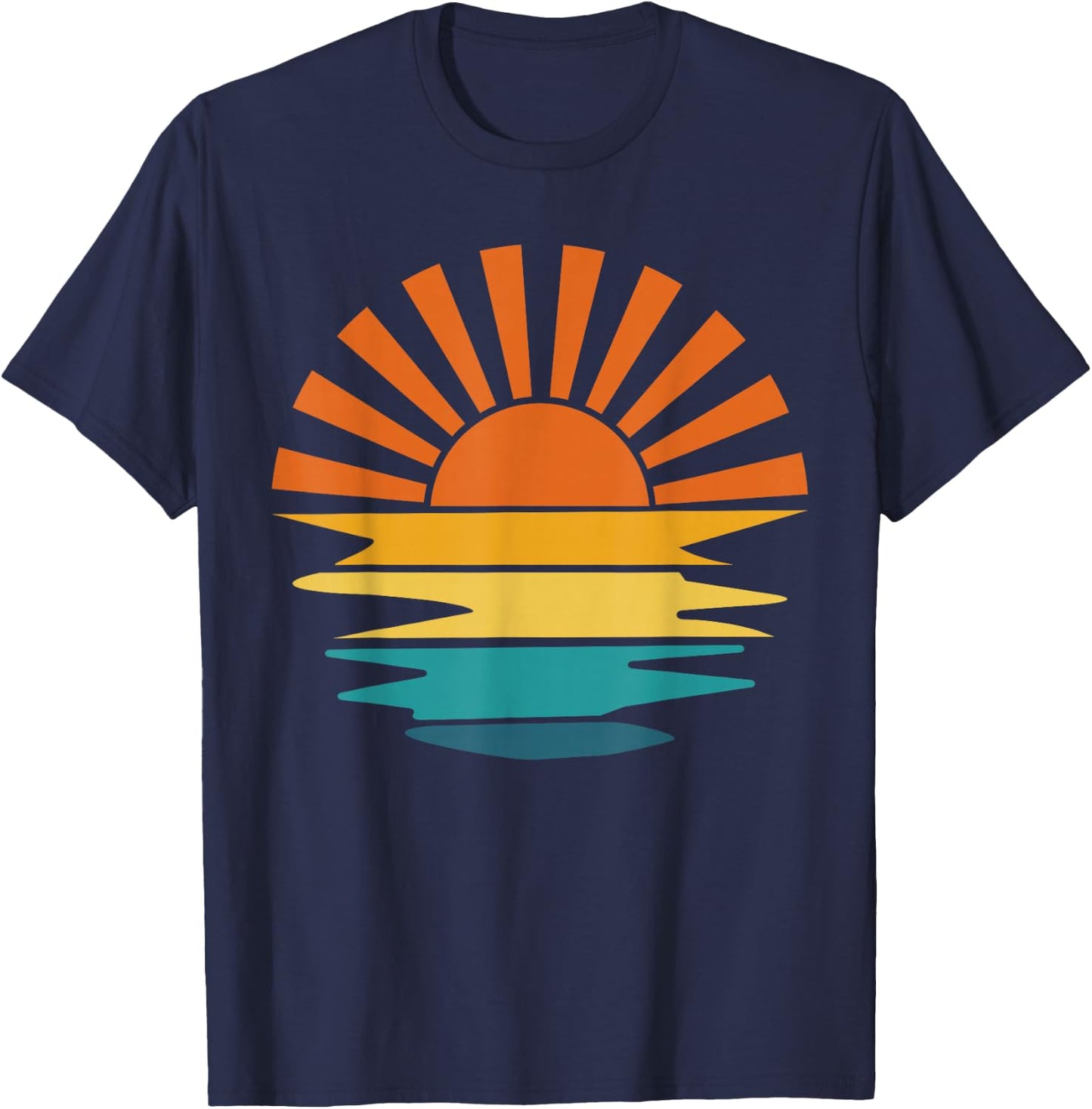 Retro Sunset Rays Wavy Vintage Retro Sunshine Sun Rays vibes T-Shirt - T-Shirt | Navy