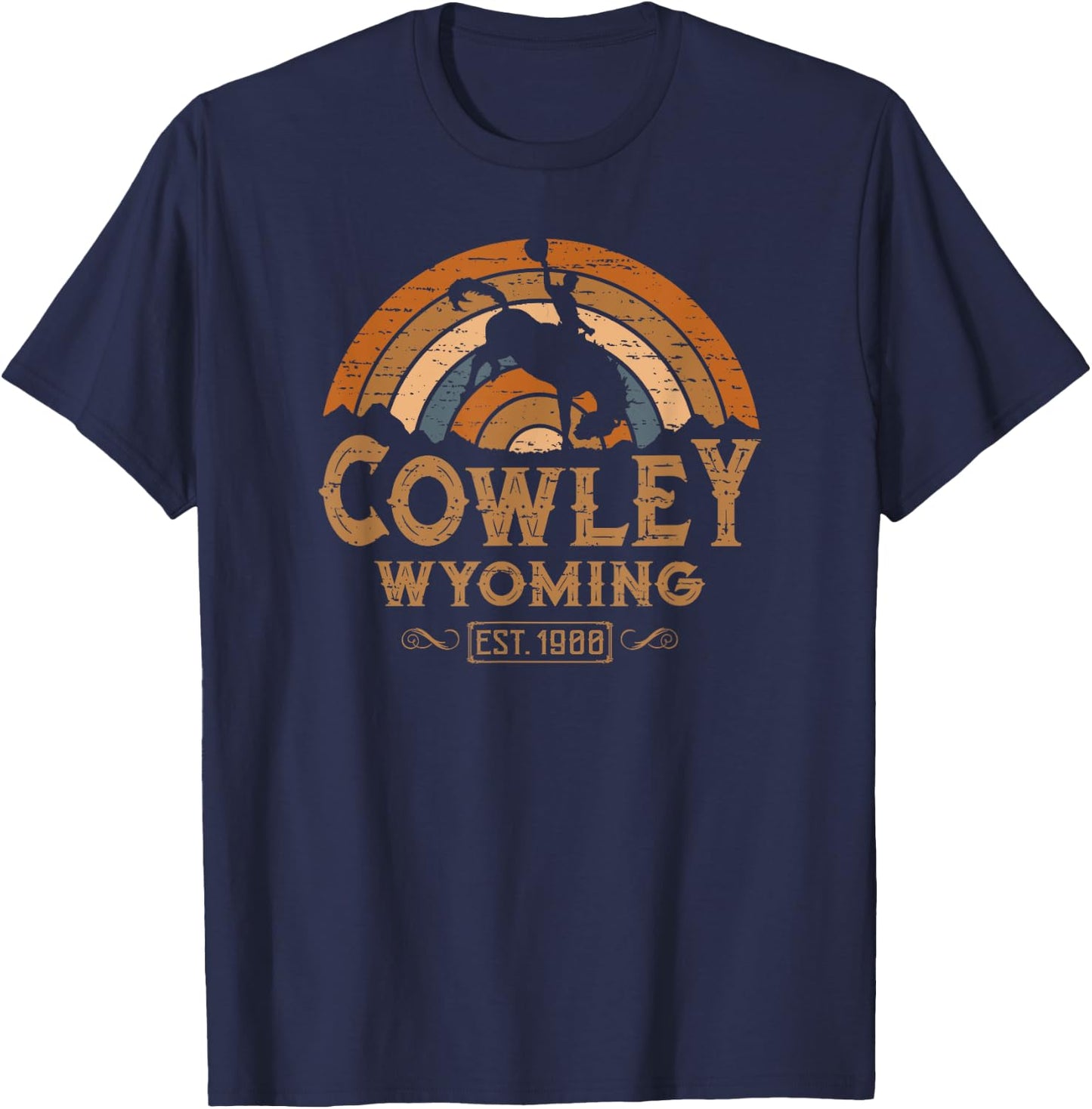 Cowley Wyoming WY Retro Style Rodeo Cowboy T-Shirt - T-Shirt | Navy