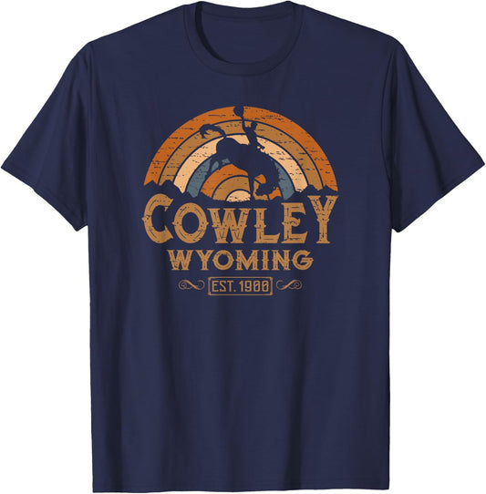 Cowley Wyoming WY Retro Style Rodeo Cowboy T-Shirt - T-Shirt | Navy