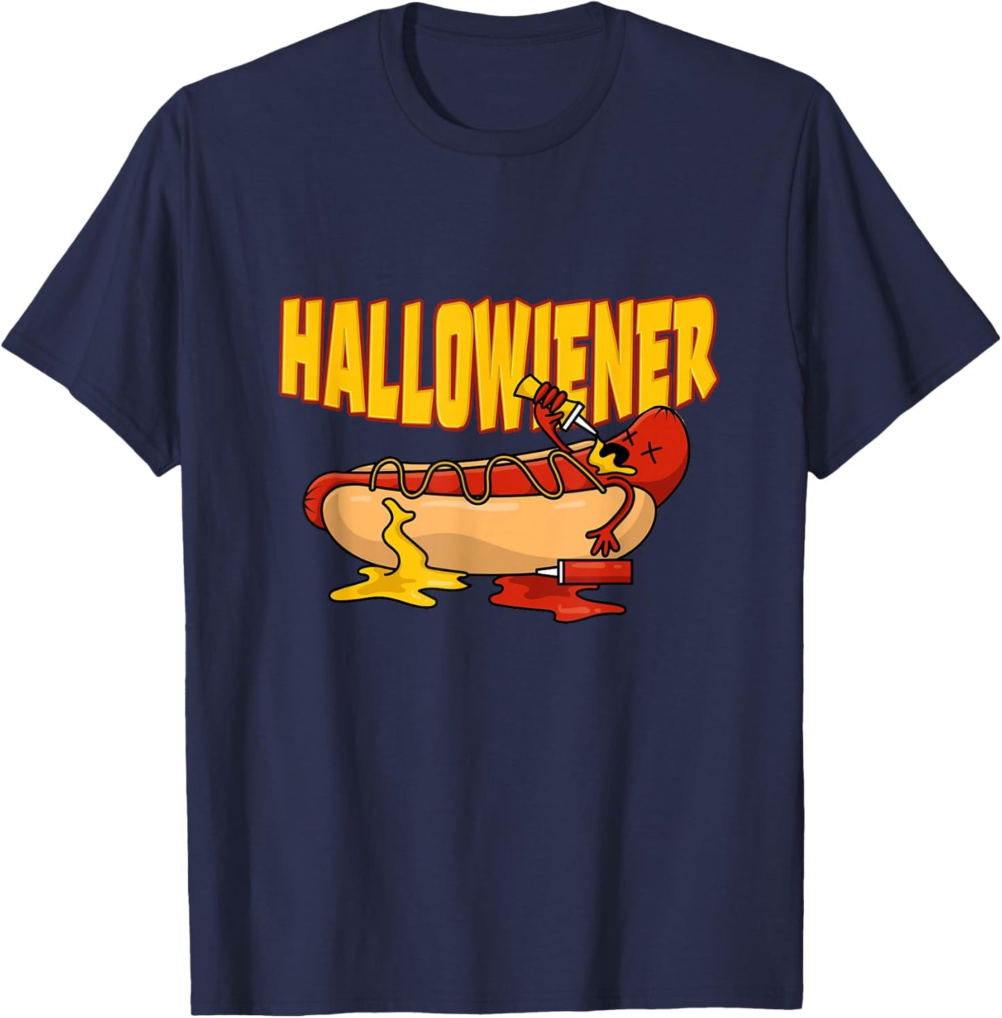 Fast Food Frank Wiener-sausage Ketchup Halloween Bun Hot Dog T-Shirt - T-Shirt | Navy