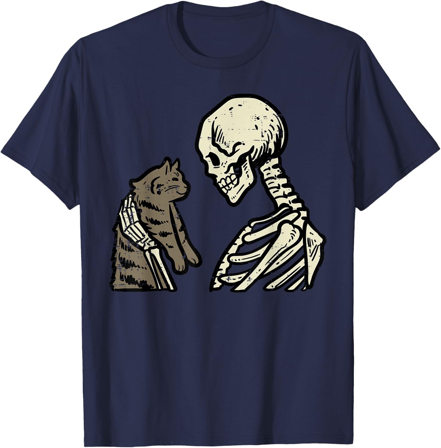 Skeleton Cat Cute Kitten Funny Halloween Men Women Girl Kids T-Shirt - T-Shirt | Navy