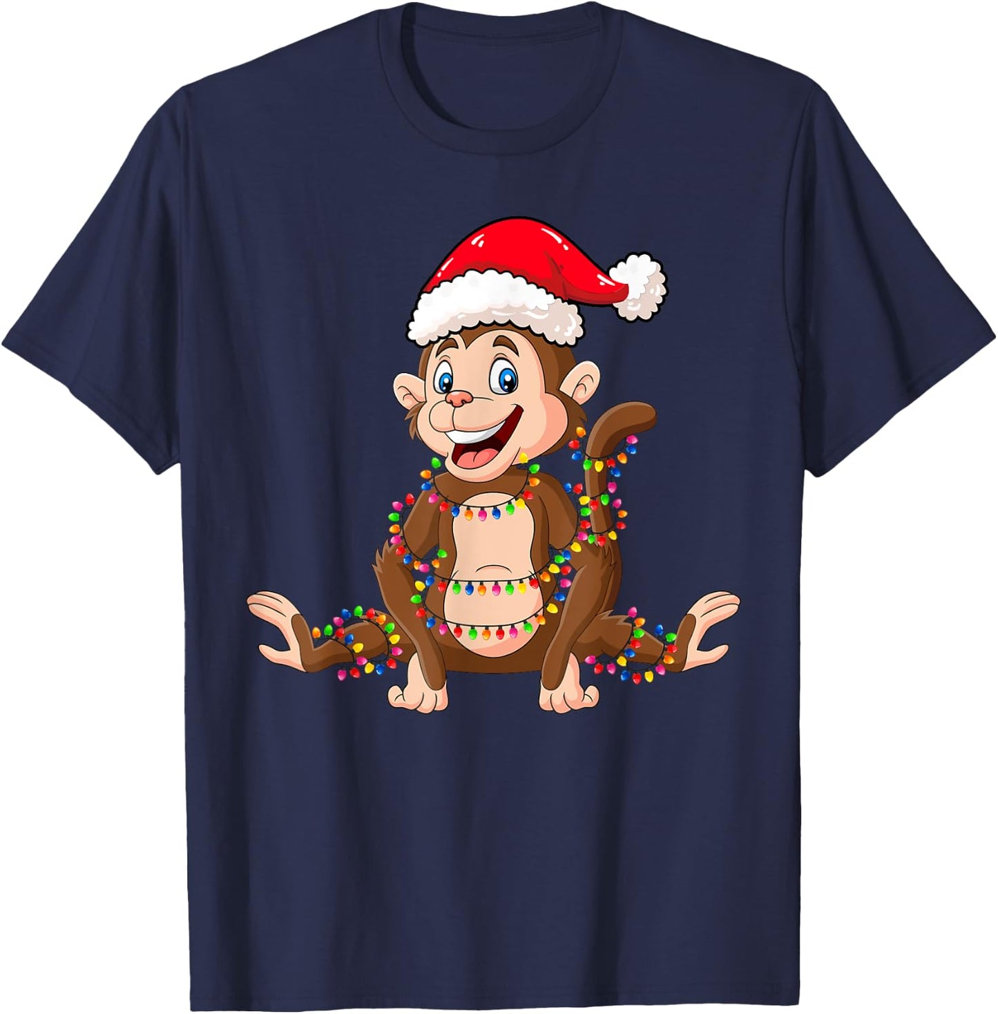 Christmas Lights Monkey Wearing Xmas Hat - Cute Monkey Lover T-Shirt - T-Shirt | Navy
