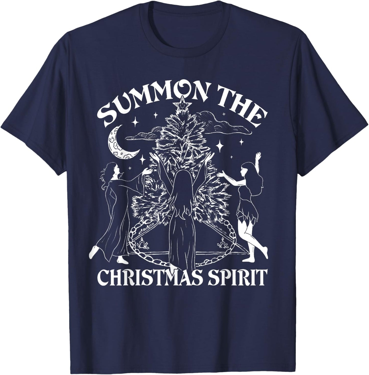 Summon The Christmas Spirit - Spread Holiday Magic T-Shirt - T-Shirt | Navy