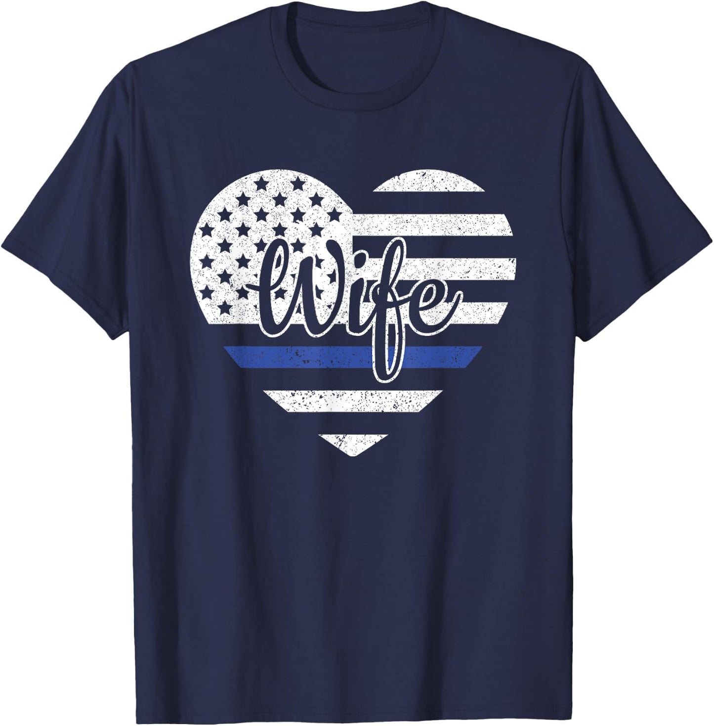 USA Heart Police Officer Wife Blue Line Police Wife Support T-Shirt - T-Shirt | Navy