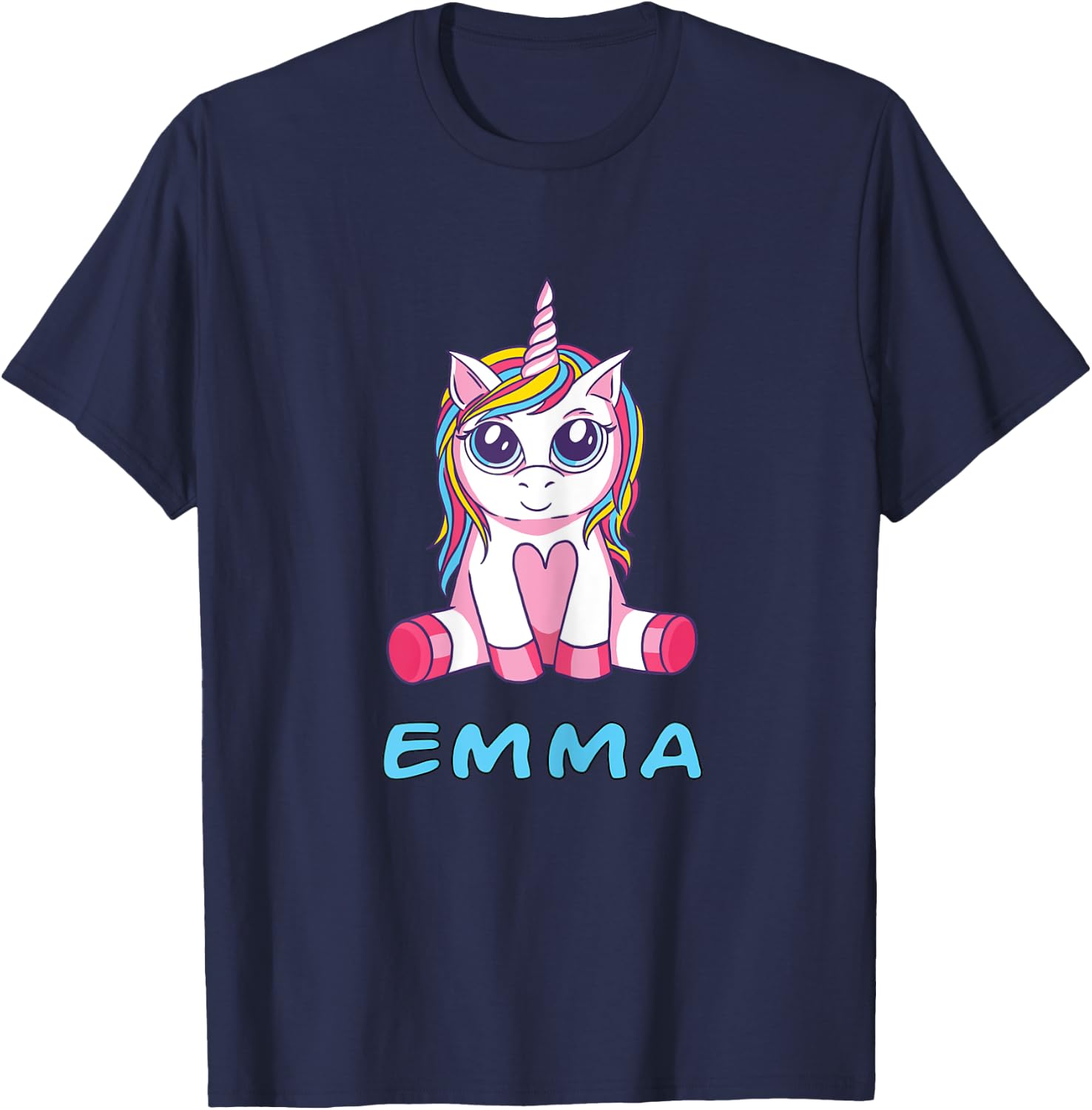 Emma unicorn name baby child girl sits cute toddler T-Shirt - T-Shirt | Navy