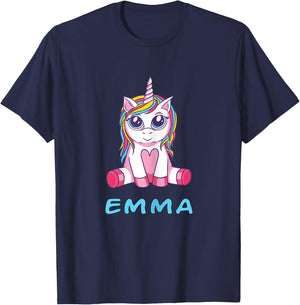 Emma unicorn name baby child girl sits cute toddler T-Shirt - T-Shirt | Navy
