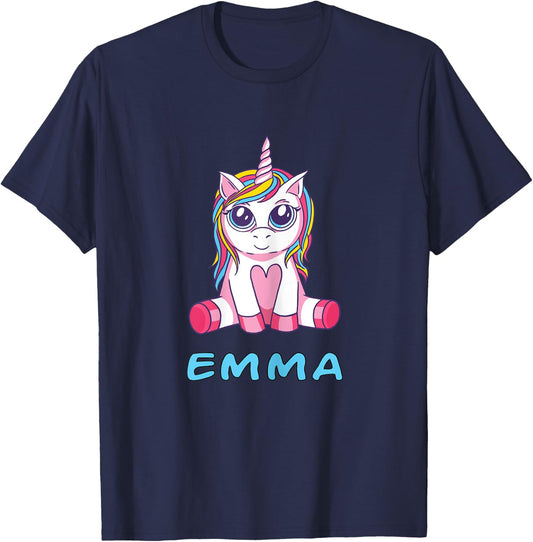 Emma unicorn name baby child girl sits cute toddler T-Shirt - T-Shirt | Navy