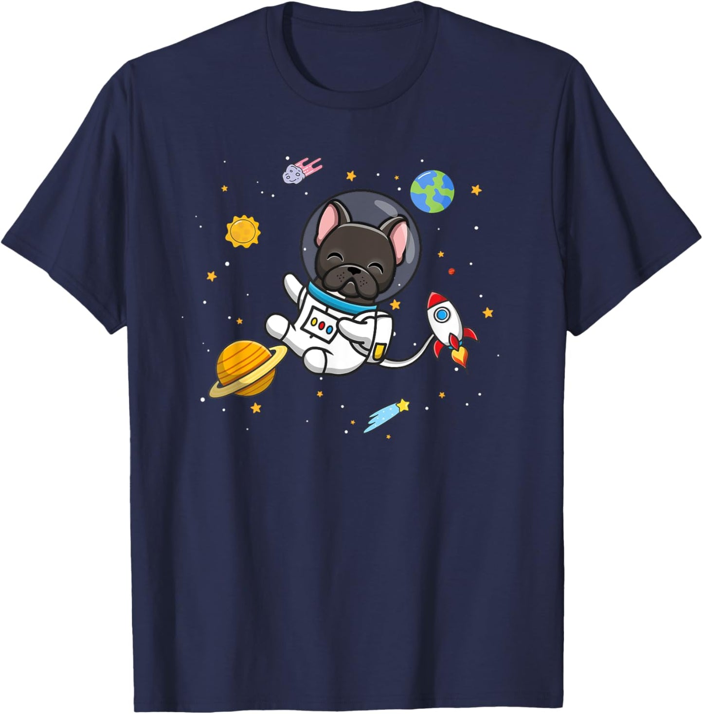 Funny Kids & Boys Kawaii Space Black French Bulldog Lover T-Shirt - T-Shirt | Navy