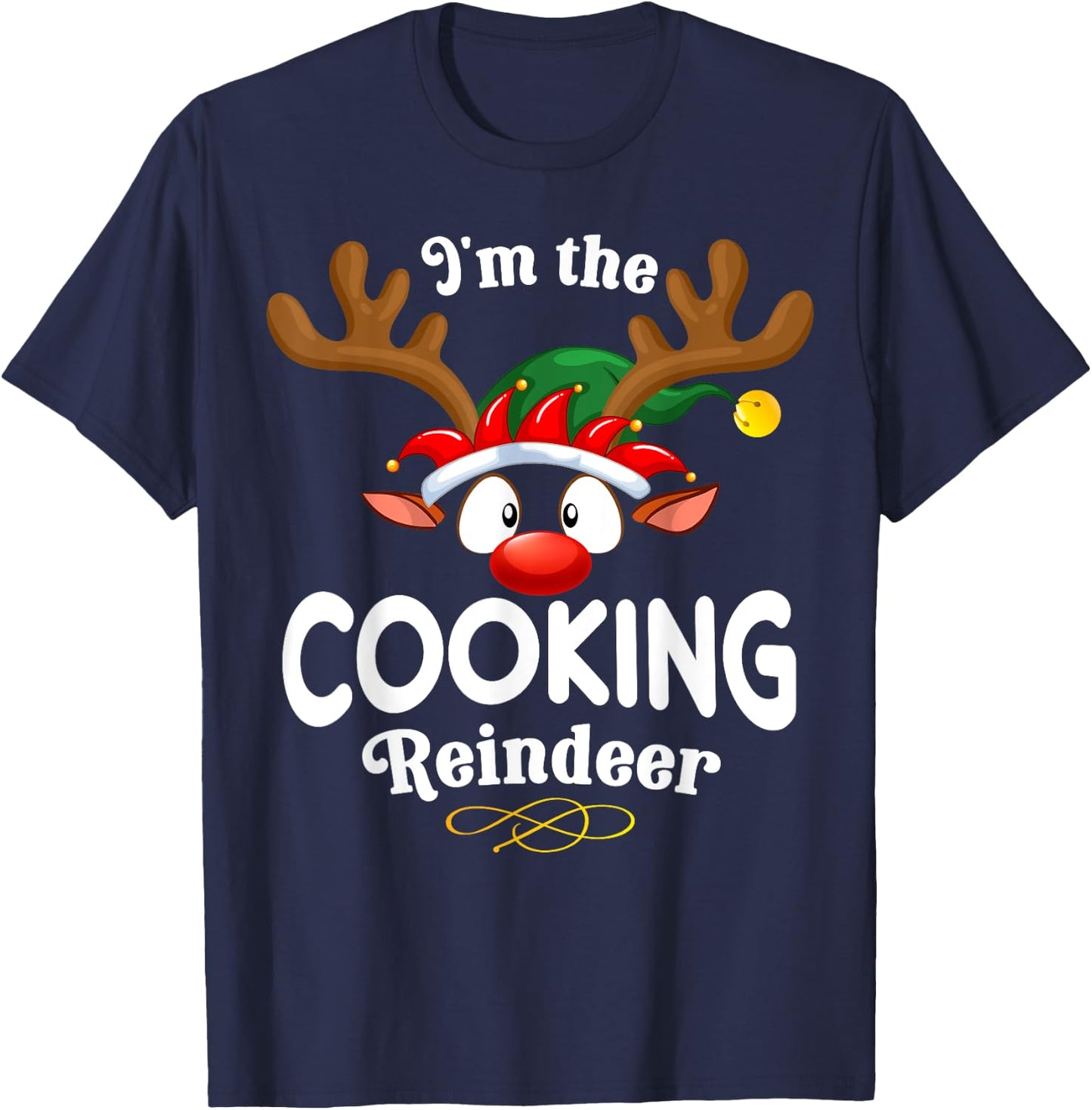 Christmas PJS Cooking XMas Reindeer Matching T-Shirt - T-Shirt | Navy