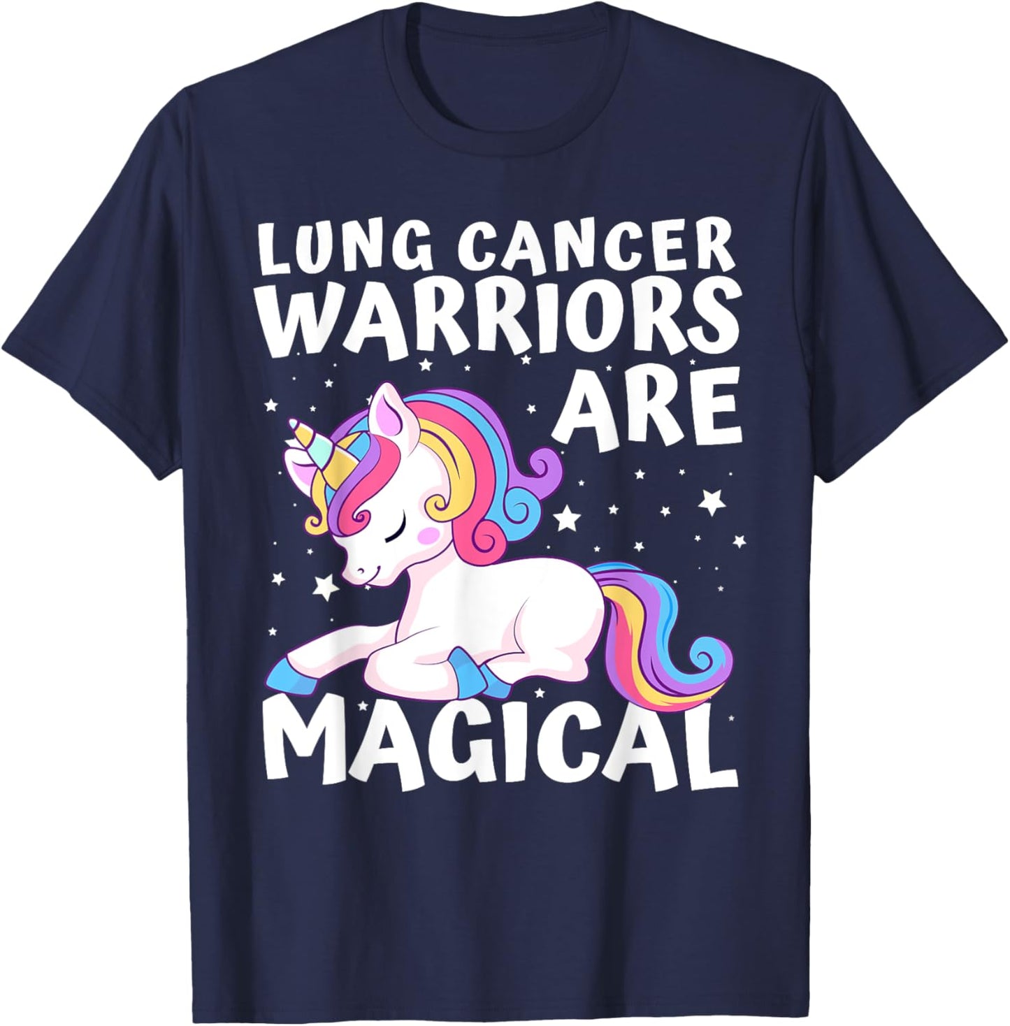 Warriors Are Magical Lung Cancer Awareness Unicorn White T-Shirt - T-Shirt | Navy