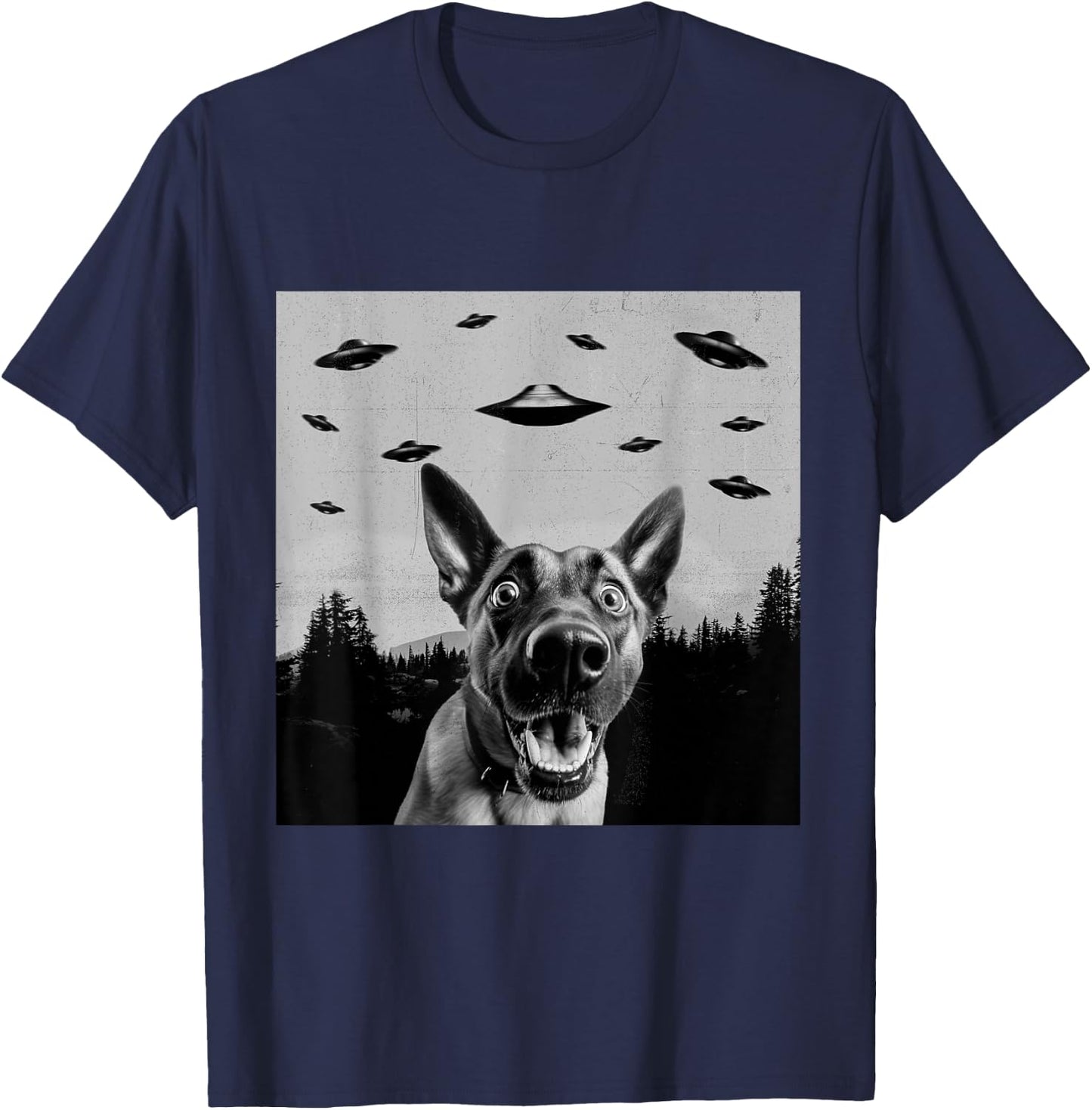 Alien UFO Funny Belgian Malinois Dog Lover Men Women Kids T-Shirt - T-Shirt | Navy