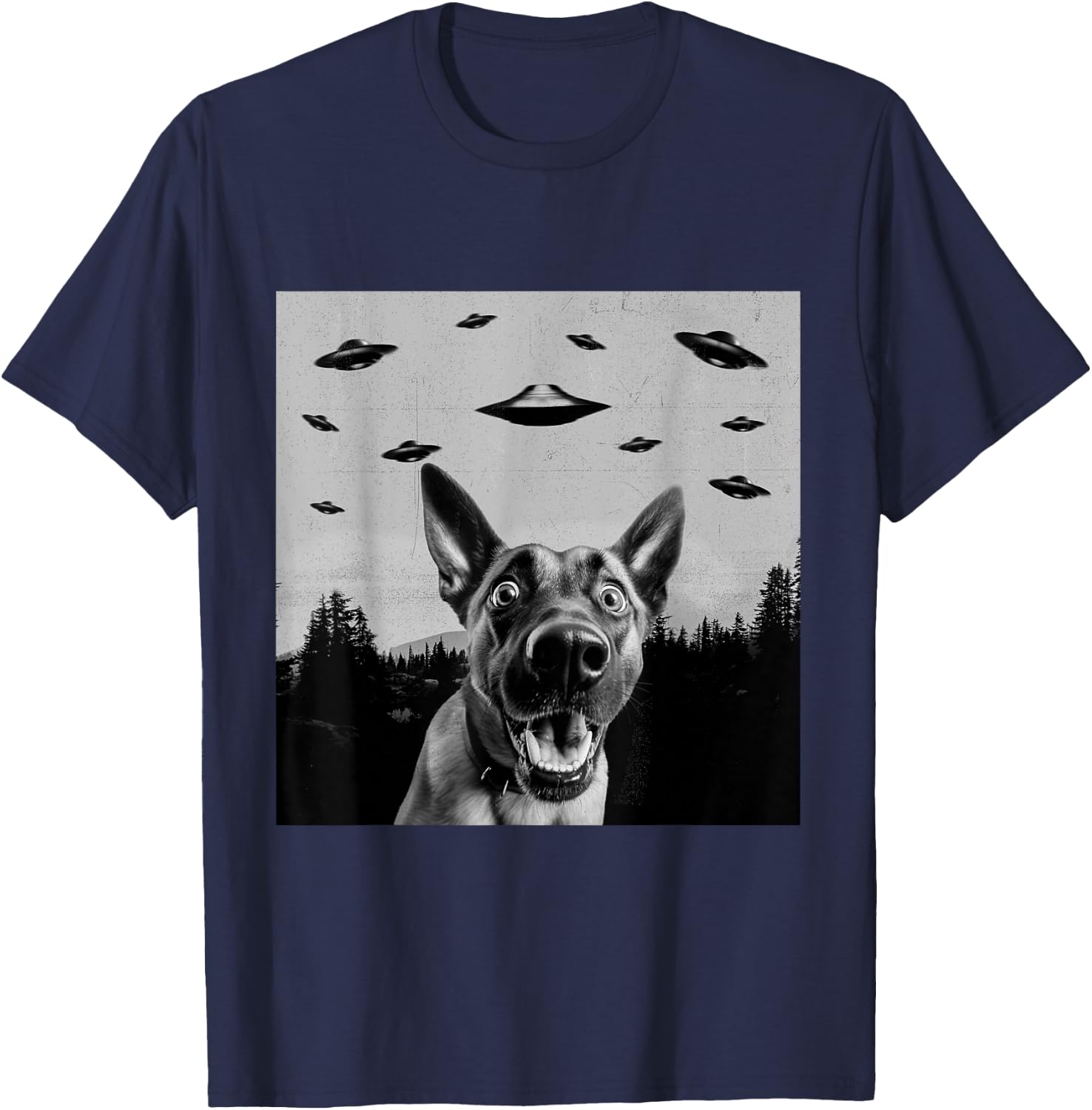Alien UFO Funny Belgian Malinois Dog Lover Men Women Kids T-Shirt - T-Shirt | Navy