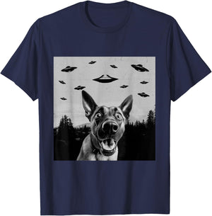 Alien UFO Funny Belgian Malinois Dog Lover Men Women Kids T-Shirt - T-Shirt | Navy