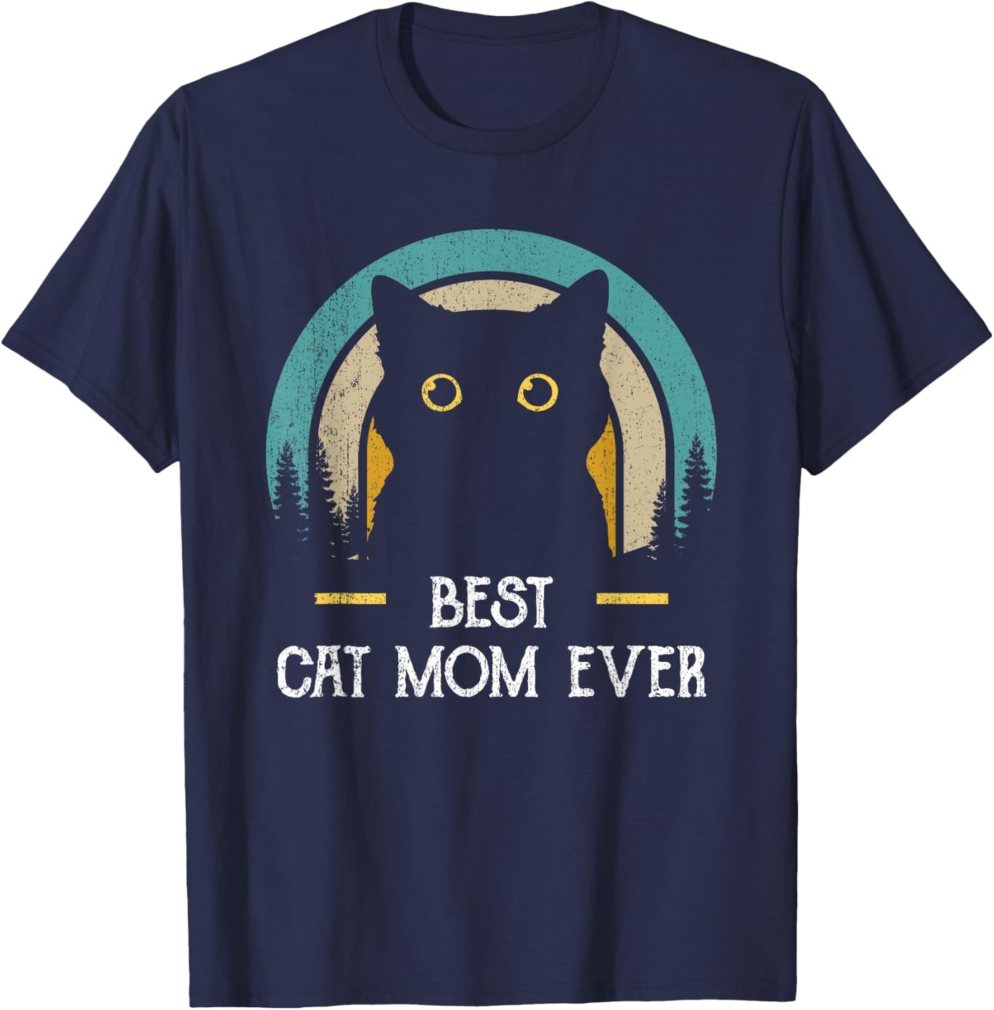 Mother's Day Cat Mommy Black Cat, Retro Best Cat Mom Ever T-Shirt - T-Shirt | Navy