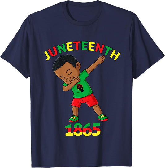 Kids Dabbing Black King Juneteenth 1865 Brown Skin Boys Dab T-Shirt - T-Shirt | Navy